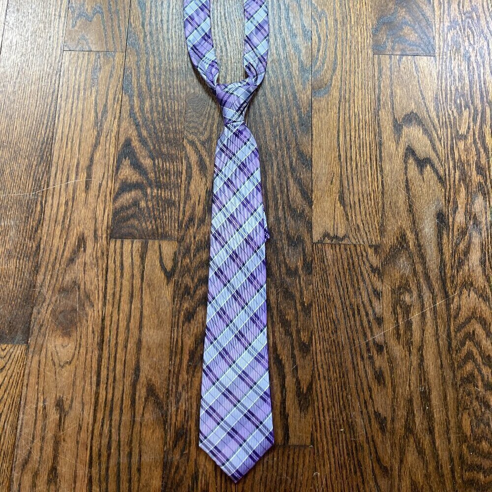 Le Chateau purple plaid silk tie